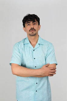 Sea Green Irish Linen Cuban Collar Shirt