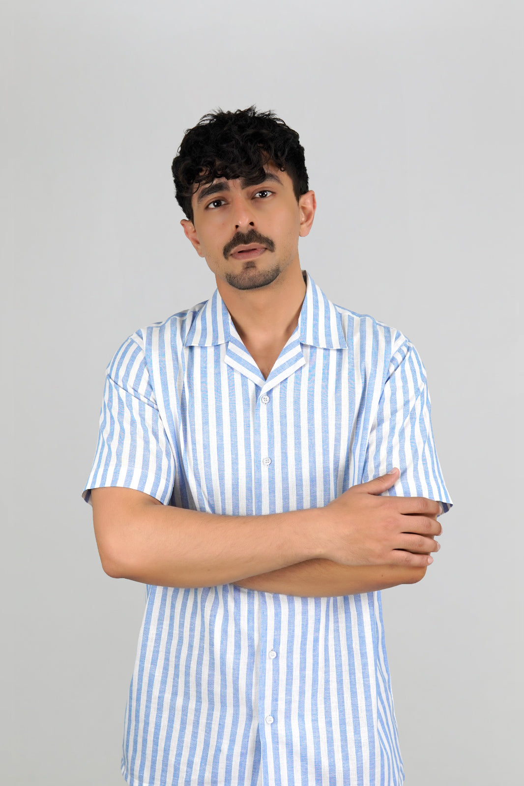 Classic Royal & White Striped Irish Linen Cuban Shirt