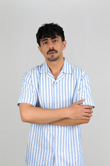 Classic Royal & White Striped Irish Linen Cuban Shirt