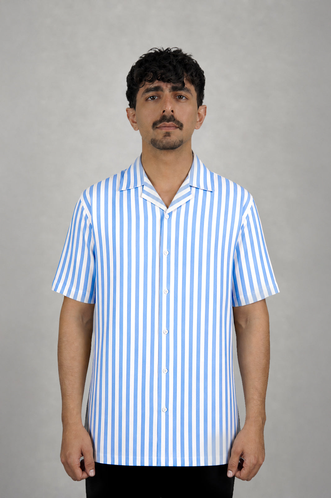 Classic Royal & White Striped Irish Linen Cuban Shirt