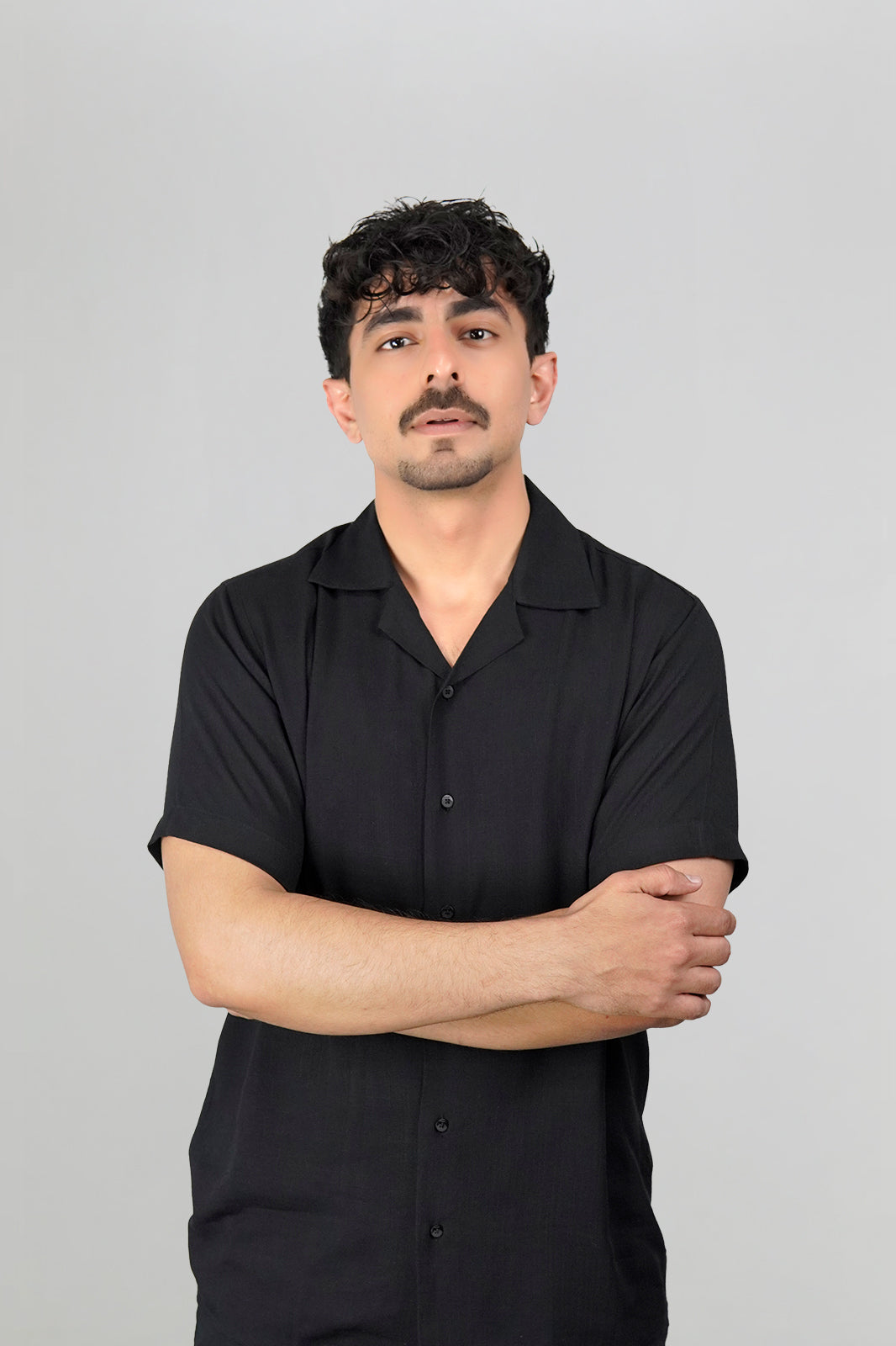 Midnight Black Irish Linen Cuban Collar Shirt