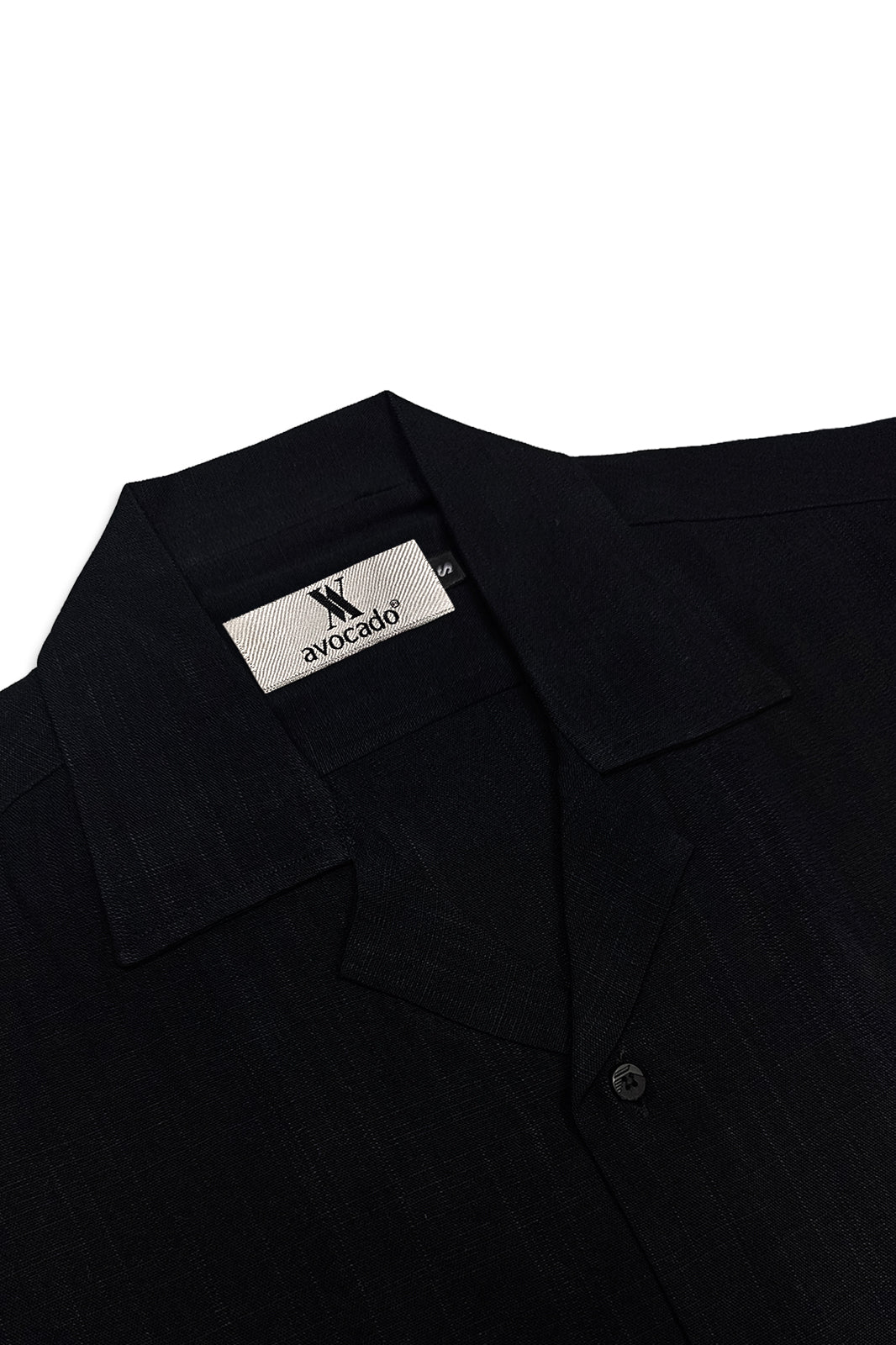 Midnight Black Irish Linen Cuban Collar Shirt