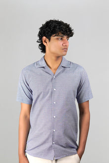 Navy & Grey Jacquard Cuban Shirt - Premium Weave
