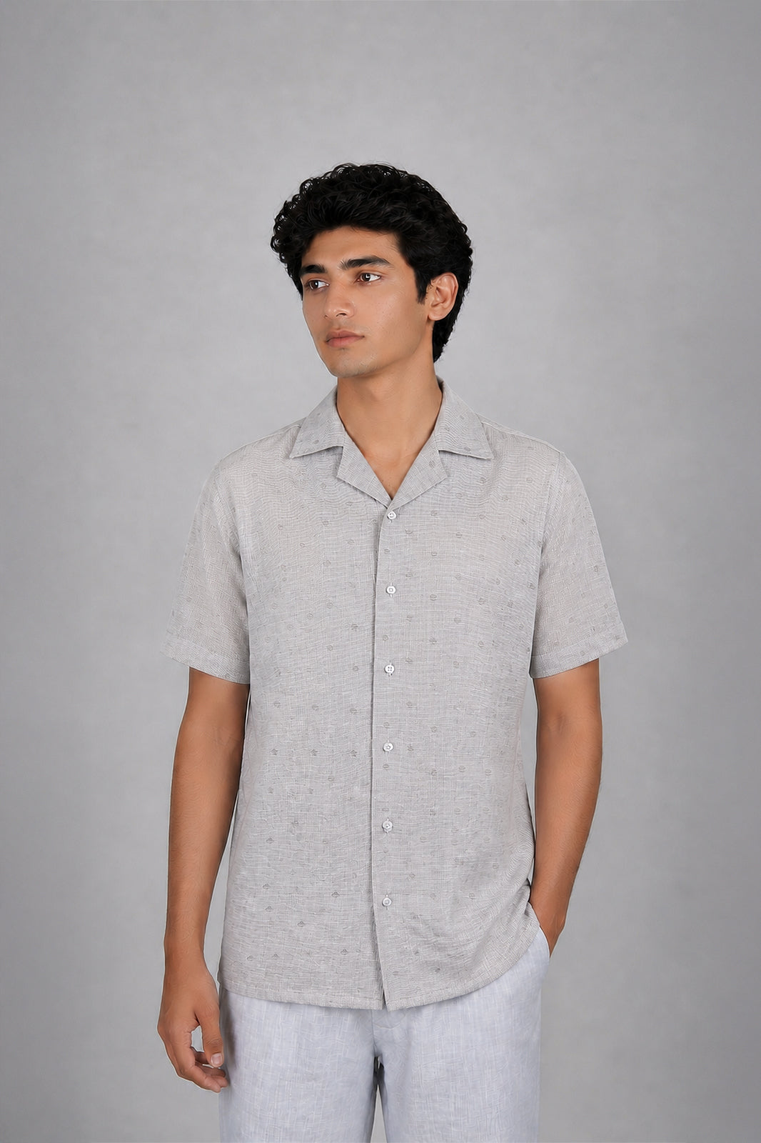 Cream & Brown Self-Textured Irish Cuban Shirt