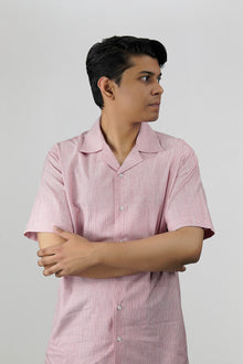 Red & White Striped Textured Cuban Shirt