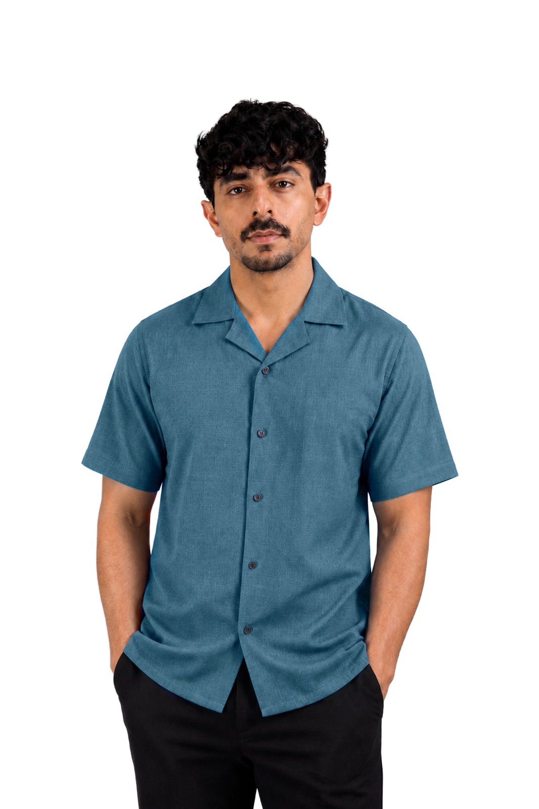 Light Turquise Irish Linen Cuban Collar Shirt