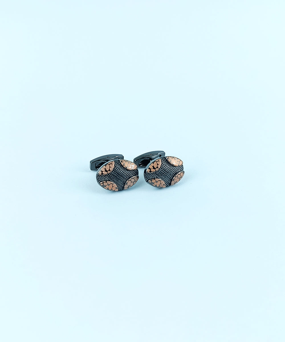 Contemporary Gunmetal & Bronze Textured Oval Cufflinks (Cufflink 463)