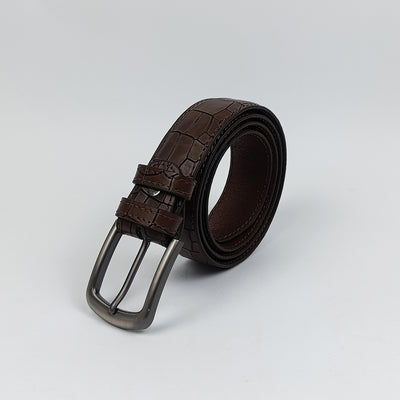 Brown Crocodile Texture Leather Belt