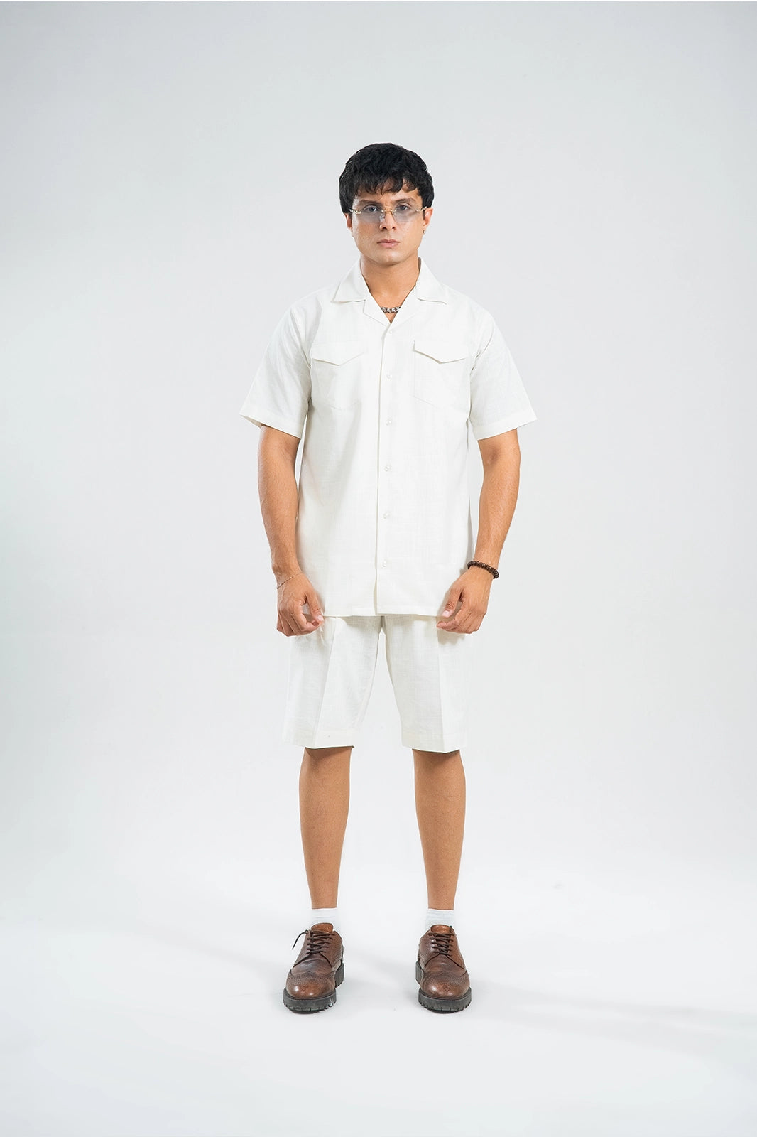 Ivory White Double Pocket Cuban Shirt