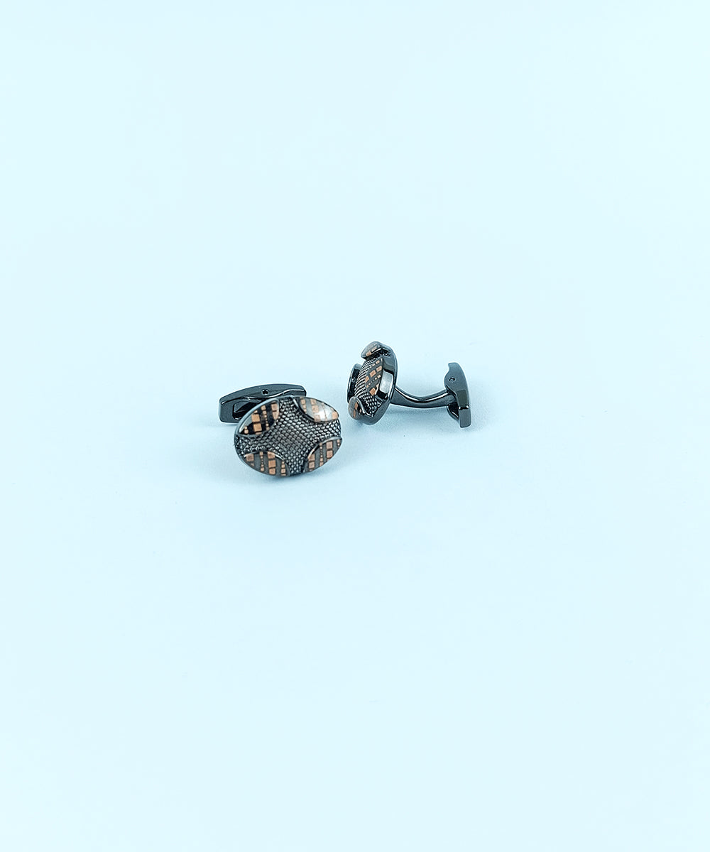 Contemporary Gunmetal & Bronze Textured Oval Cufflinks (Cufflink 466)