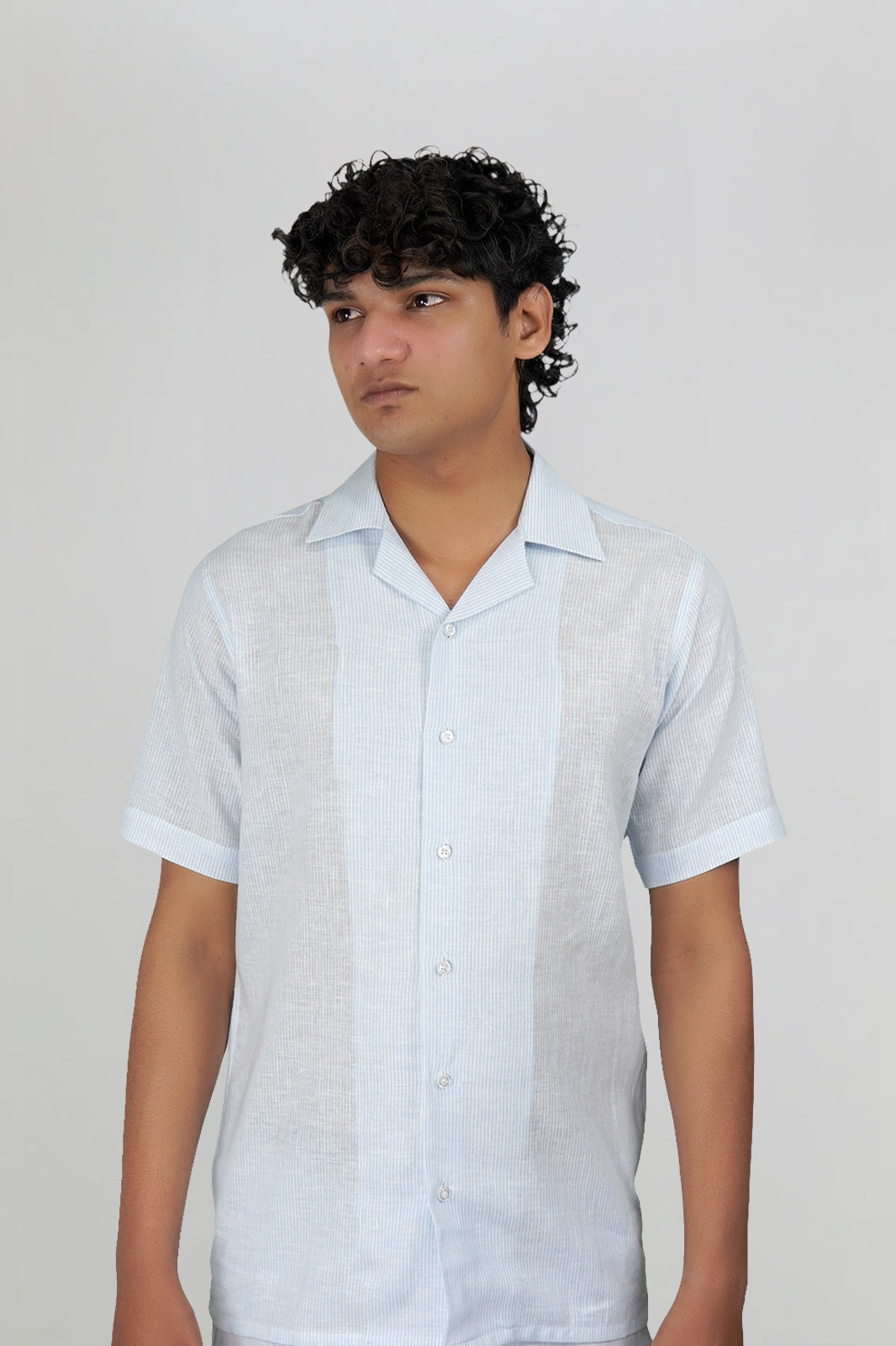 Coastal Blue Striped Irish Linen Cuban Shirt