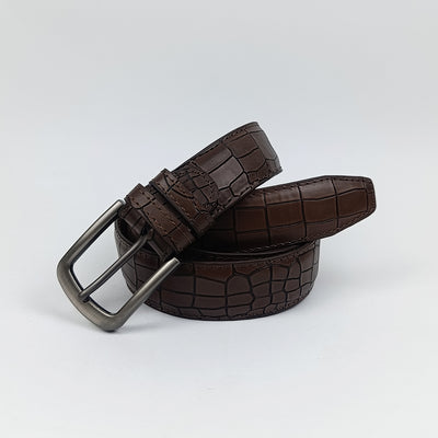 Brown Crocodile Texture Leather Belt