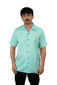 Sea Green Irish Linen Cuban Collar Shirt