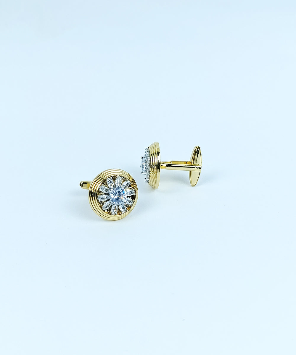 Elegant Gold Ridged Crystal Sunburst Cufflinks (Cufflink 478)