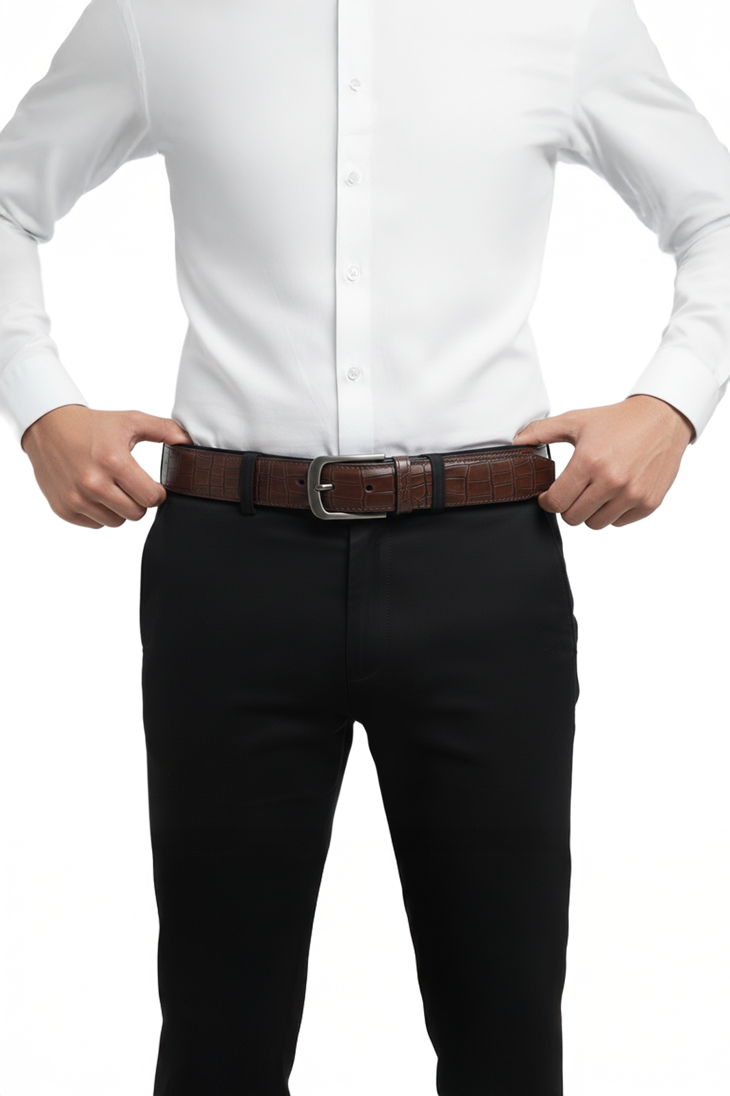 Brown Crocodile Texture Leather Belt