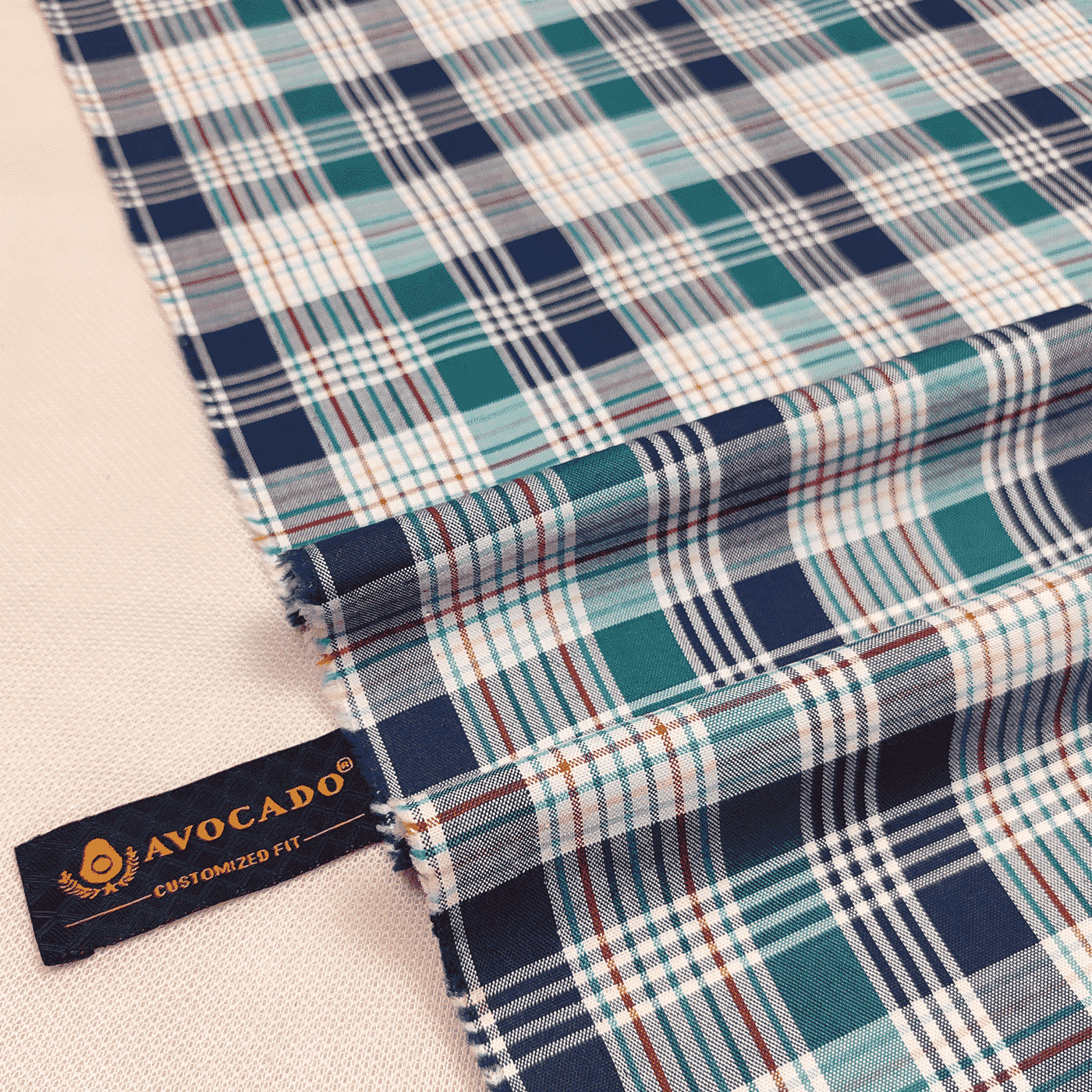 Green & Navy Mix Check Shirt Fabric