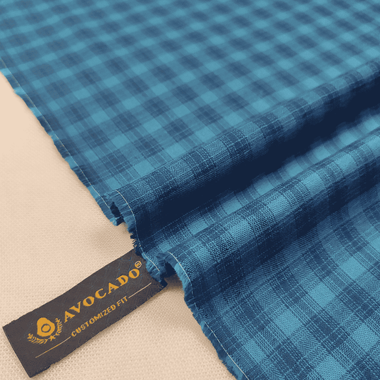 Navy & Green Check Shirt Fabric