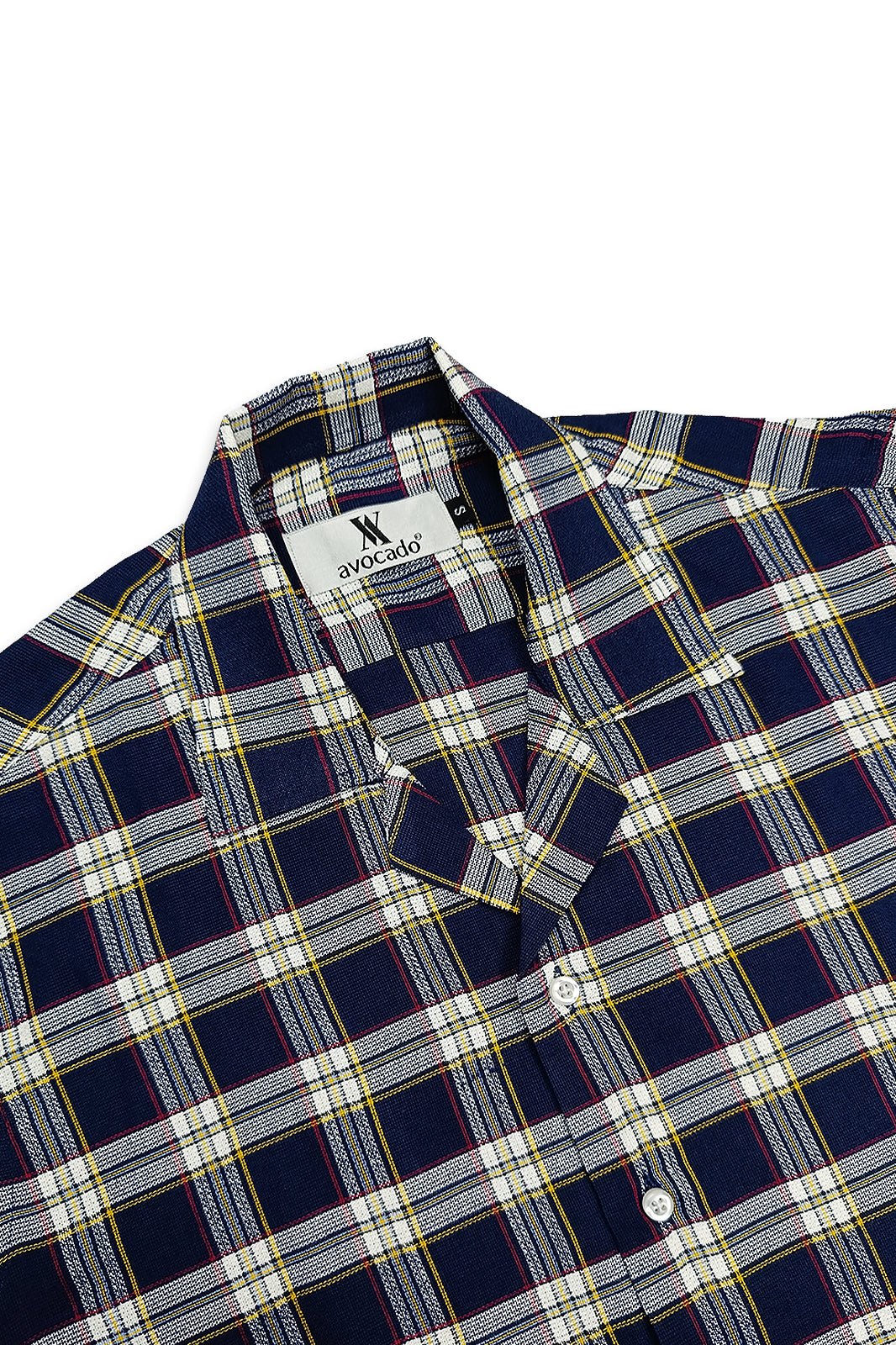 Navy Check Cuban Shirt - Off-White Contrast