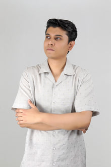 Cream & Brown Self-Textured Irish Cuban Shirt