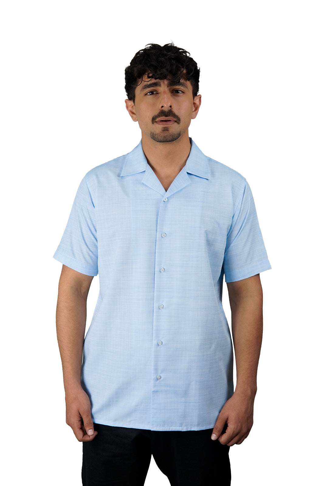 Light Royal Irish Linen Cuban Collar Shirt - White Trim