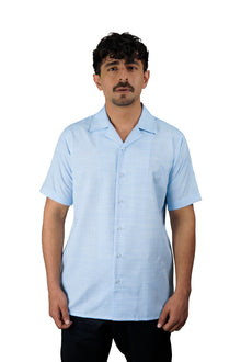 Light Royal Irish Linen Cuban Collar Shirt - White Trim