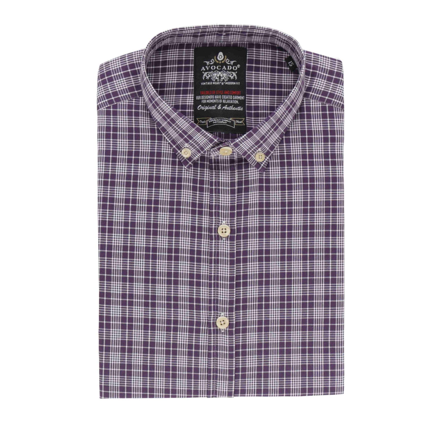 PURPLE & WHITE CHECK BUTTON DOWN SHIRT