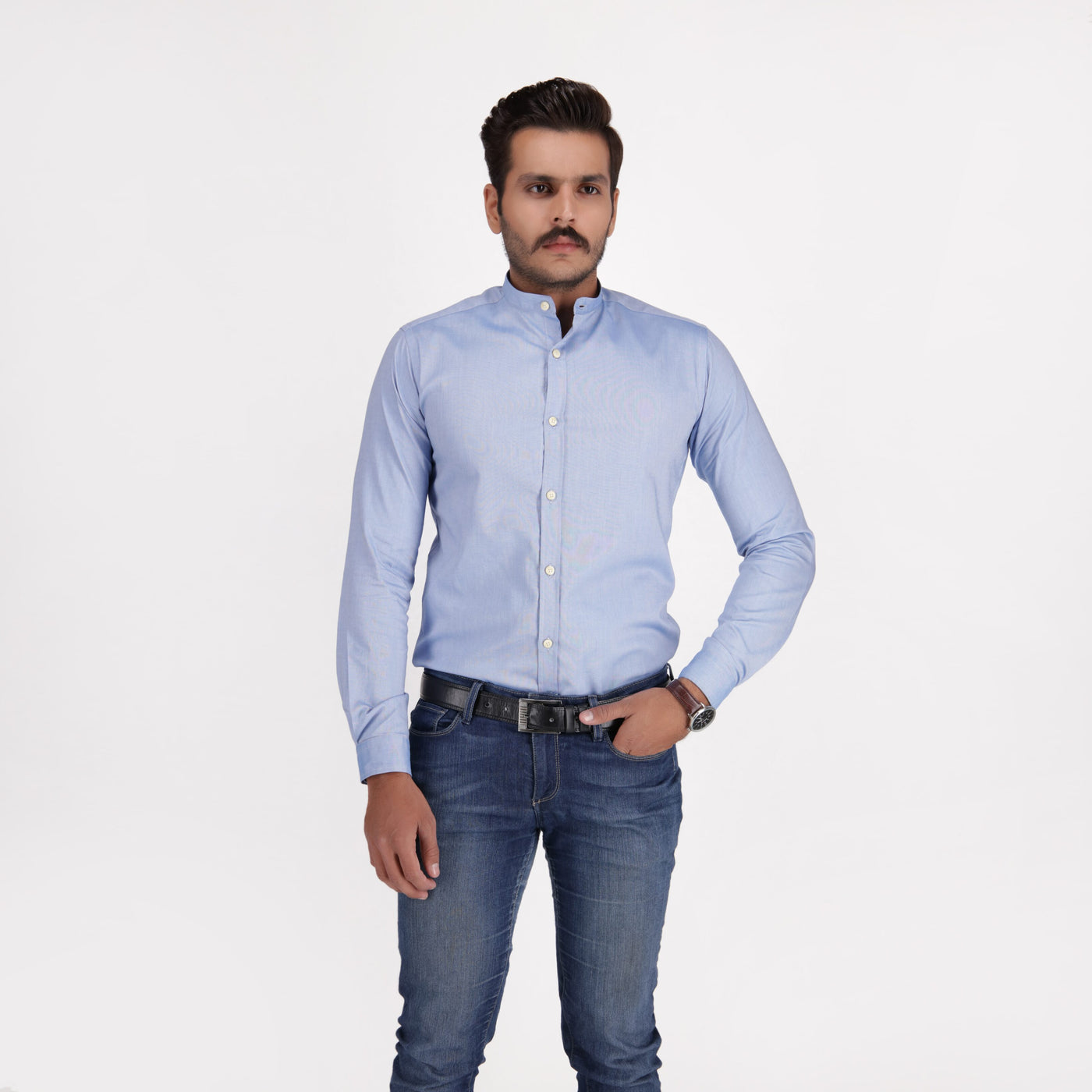 SKY BLUE BAN COLLAR SHIRT