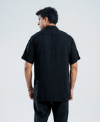 Midnight Black Irish Linen Cuban Collar Shirt