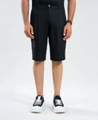 Midnight Black Textured Linen Shorts