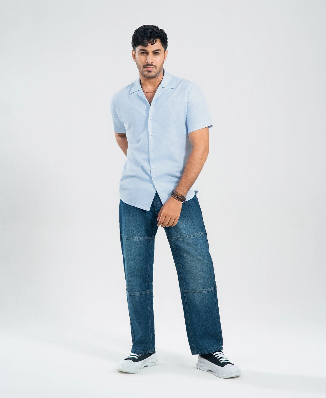 Light Royal Irish Linen Cuban Collar Shirt - White Trim