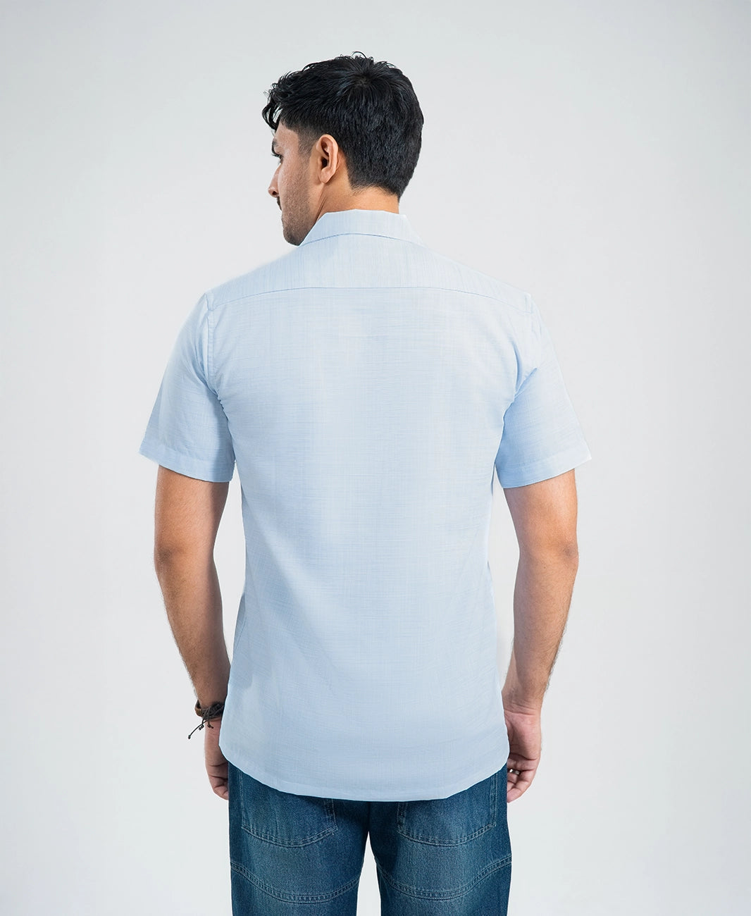 Light Royal Irish Linen Cuban Collar Shirt - White Trim