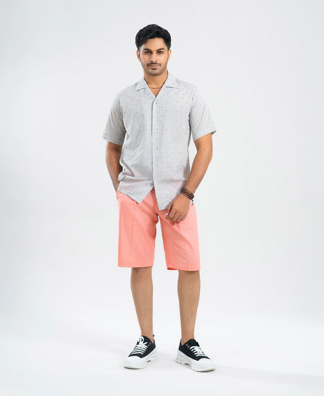 Cream & Brown Self-Textured Irish Cuban Shirt
