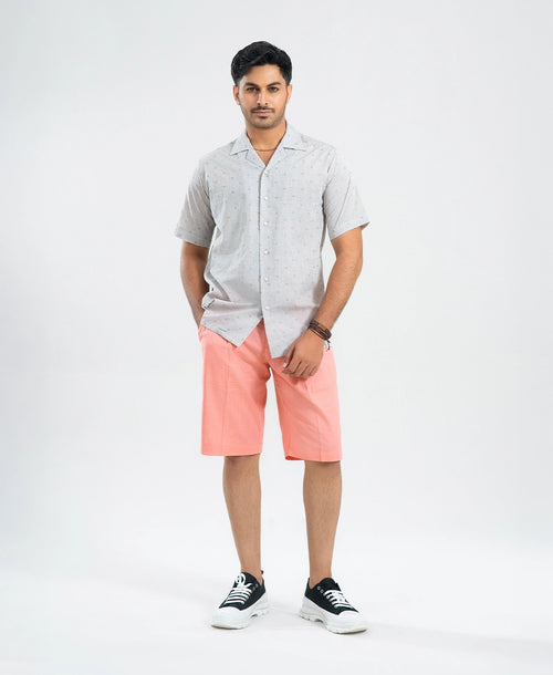 Cream & Brown Self-Textured Irish Cuban Shirt