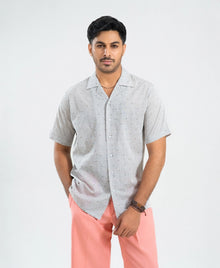 Cream & Brown Self-Textured Irish Cuban Shirt