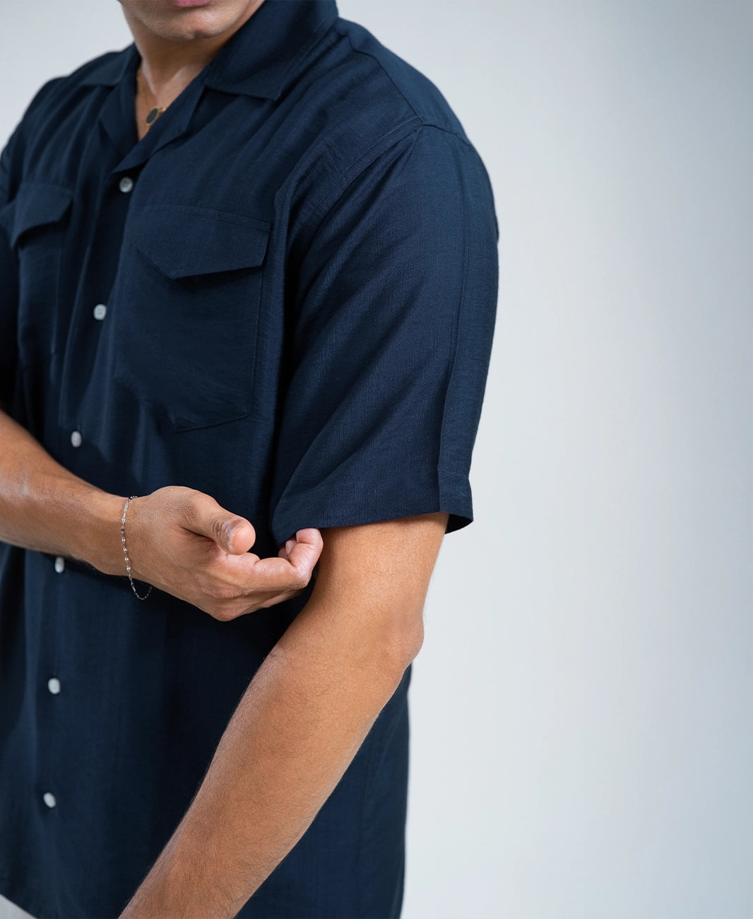 Ocean Navy Double Pocket Cuban Shirt