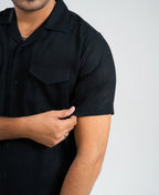 Midnight Black  Double Pocket Cuban Shirt