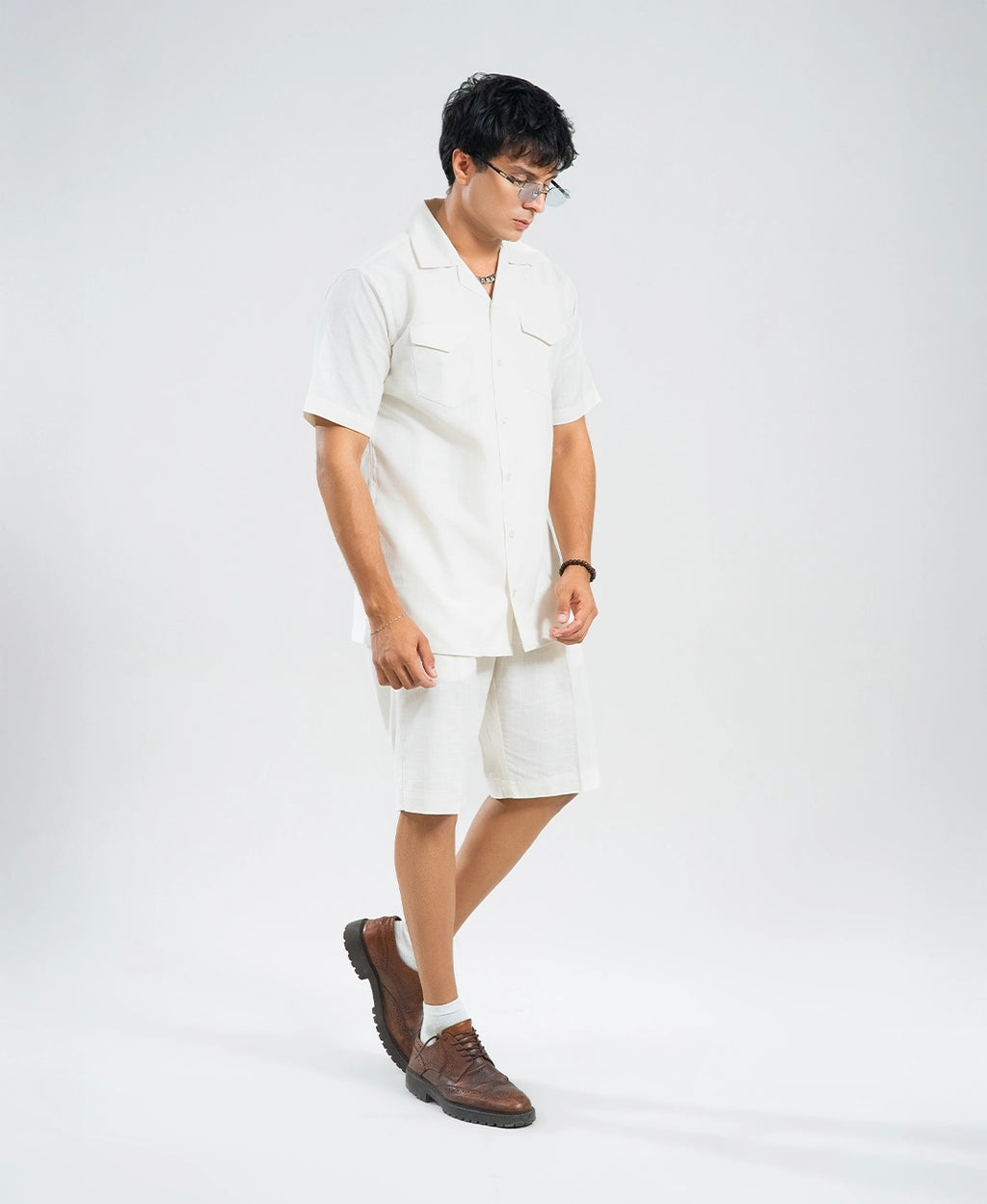 Ivory White Double Pocket Cuban Shirt