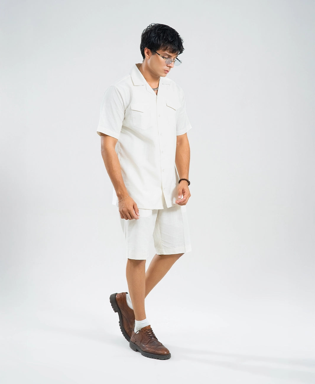 Ivory White Double Pocket Cuban Shirt