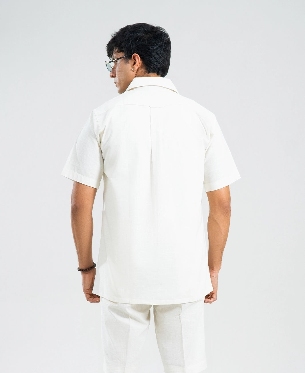 Ivory White Double Pocket Cuban Shirt