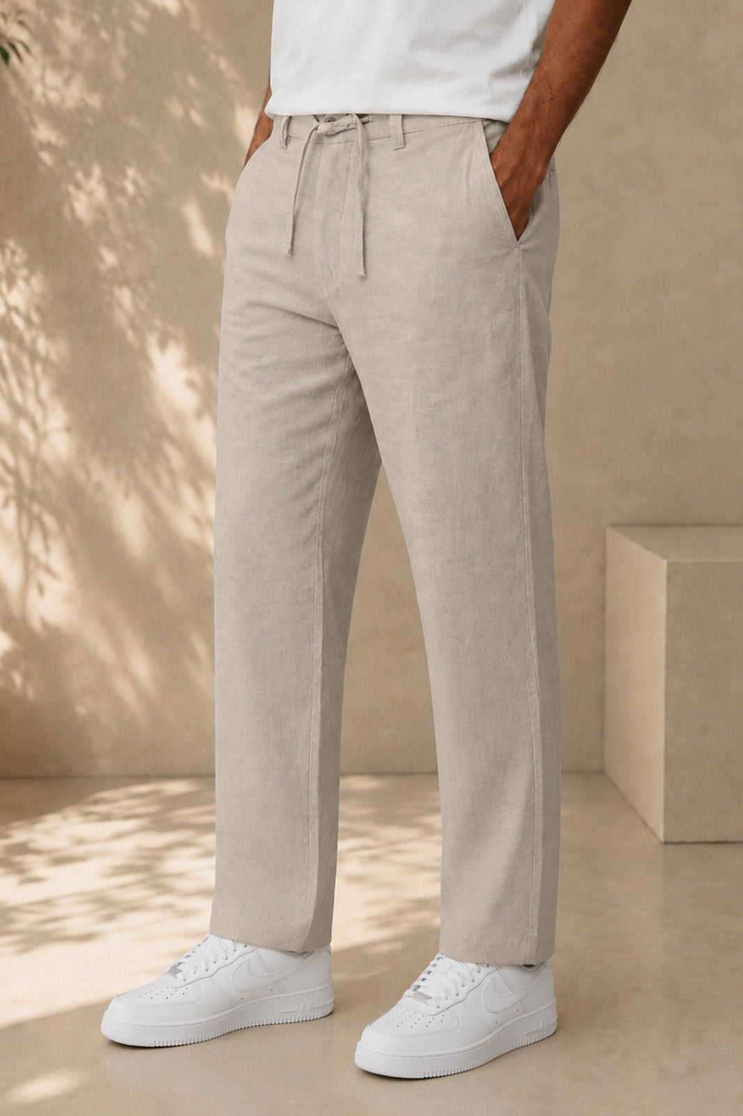 Light Peach Irish Linen Tailored Trousers