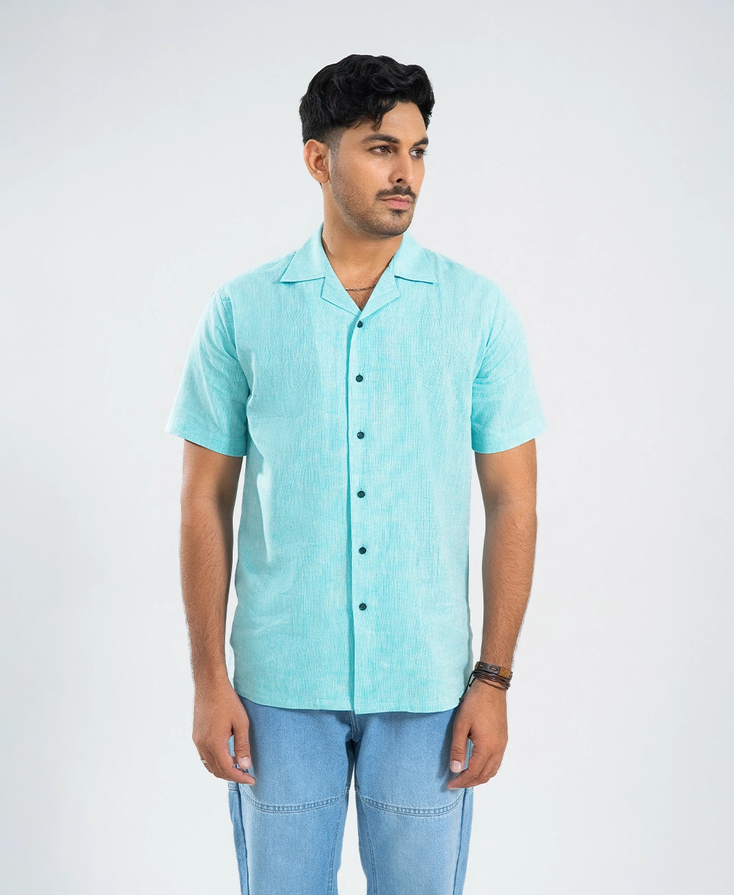 Sea Green Irish Linen Cuban Collar Shirt
