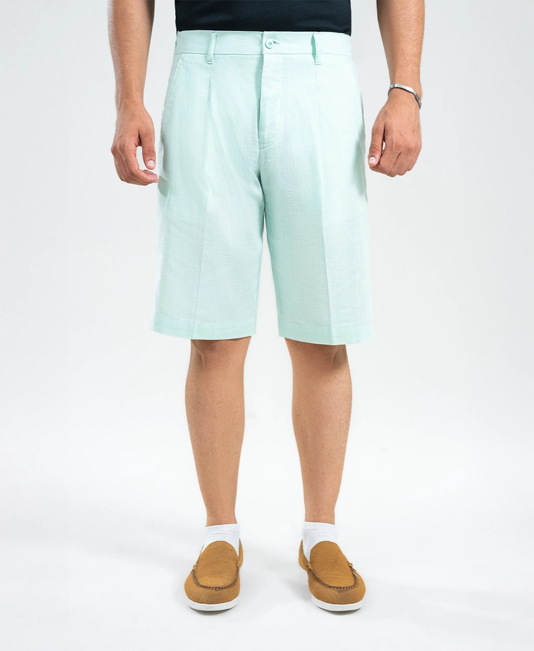 Sage Mist Textured Linen Shorts
