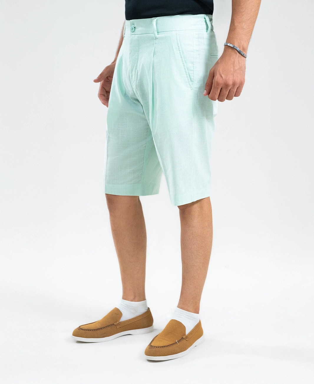 Sage Mist Textured Linen Shorts