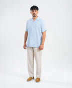 Coastal Blue Striped Irish Linen Cuban Shirt