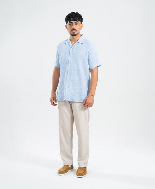 Coastal Blue Striped Irish Linen Cuban Shirt