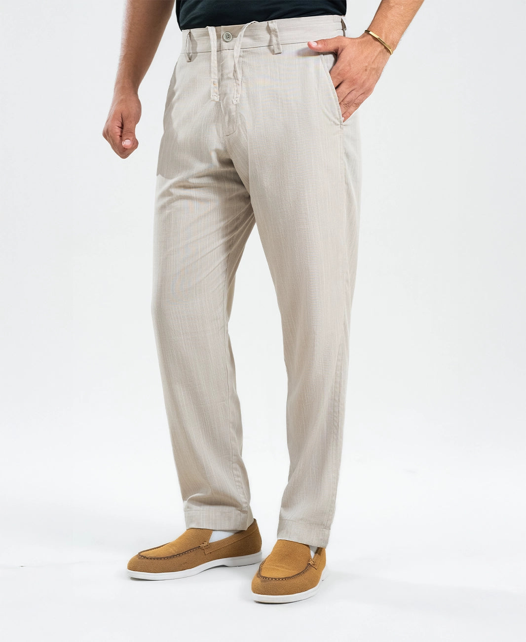 Light Peach Irish Linen Tailored Trousers
