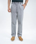 Grey Stripe Textured Irish Linen Trousers