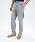 Grey Stripe Textured Irish Linen Trousers