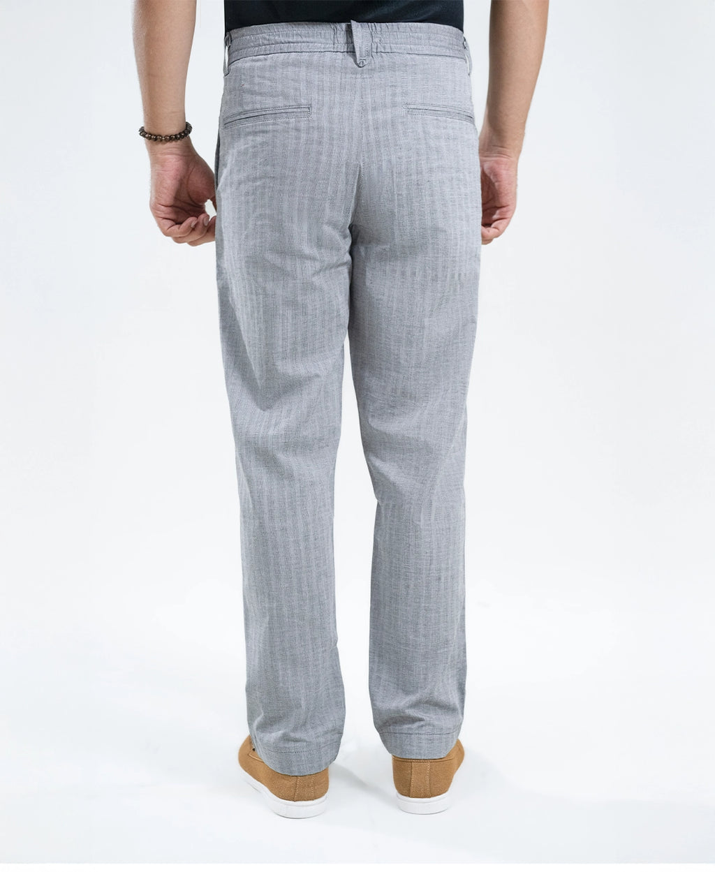 Grey Stripe Textured Irish Linen Trousers