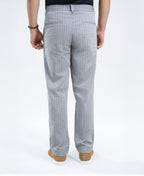 Grey Stripe Textured Irish Linen Trousers